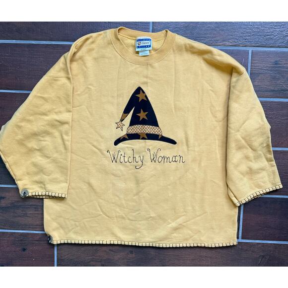 90s Vintage Hanes Witchy Woman Stitched Oversized Crewneck, Large - Picture 1 of 5